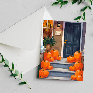Pompoen Treden Herfst Oranje Aquarel Kaart