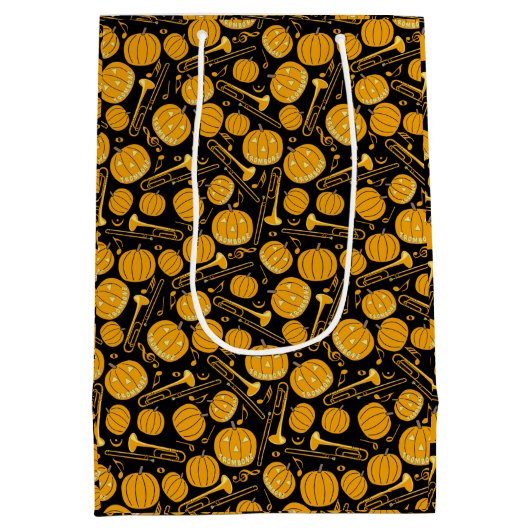 Pompoen Trombone Muzieknoten Medium Gift Bag Medium Cadeauzakje (Achterkant)