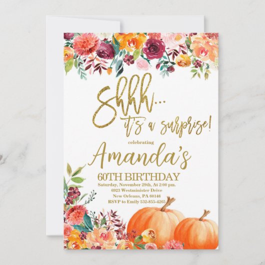 Pompoen Verjaardag, Shhh het is een verrassing her Kaart (Voorkant)