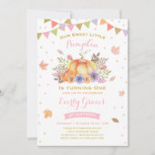 Pompoen Verjaardag Uitnodiging Roze & Gouden Herfs (Voorkant)