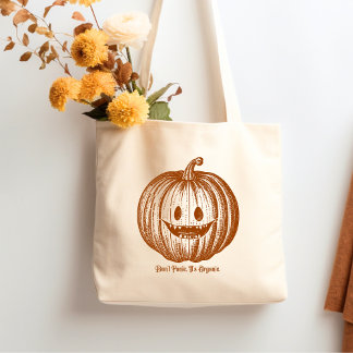 Pompoen Vibes Halloween Geen paniek Het is Biologi Tote Bag