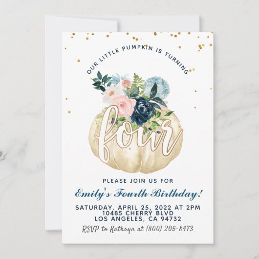 Pompoen vierde verjaardagsuitnodiging kaart (Voorkant)