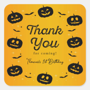 Pompoen vleermuizen Halloween Verjaardag Dank u ka Vierkante Sticker