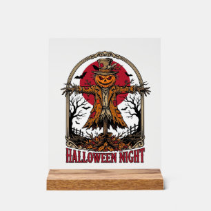 Pompoen Vogelverschrikker Halloween Vintage Gravur Acryl Bord