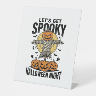 Pompoen Vogelverschrikker Shirt Vintage Halloween Reclamebord Met Voetstuk