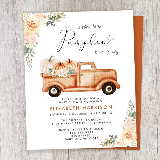Pompoen  Vrachtwagen Baby shower Invitation