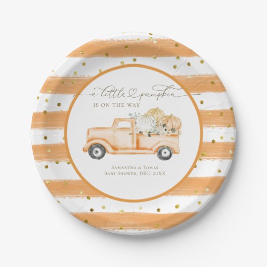 Pompoen Vrachtwagen Modern Herfst Baby shower Papieren Bordje (Voorkant)