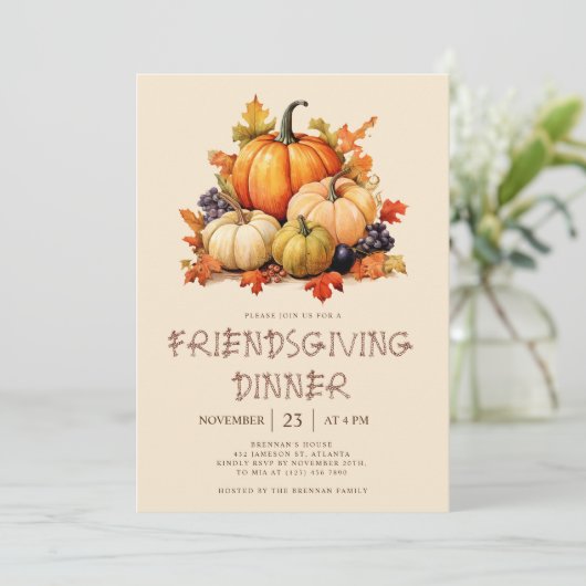 Pompoen Vriendsgiving Diner Kaart (Staand voorkant)