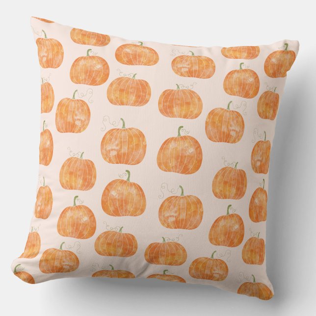Pompoen Watercolor Patroon Kussen (Pumpkin watercolor pattern burnt orange and blush pink throw pillow)