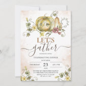 Pompoen Waterverf Thanksgiving Diner Kaart (Voorkant)