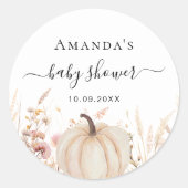 Pompoen wilde bloemen perzik baby shower ronde sticker (Voorkant)