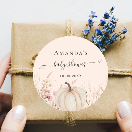 Pompoen wilde bloemen perzik baby shower ronde sticker
