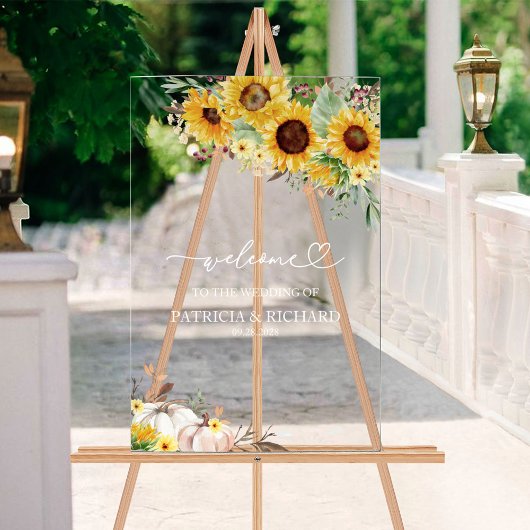 Pompoen Zonnebloem Fall Wedding Welkom Acryl Bord