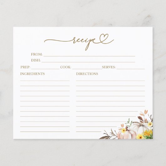 Pompoen Zonnebloem Vrijgezellenfeest Recept Kaarte (Voorkant)