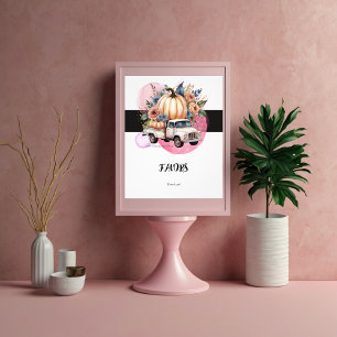Pompoen Zwart Roze Bloemen Truck Baby shower Foto Afdruk