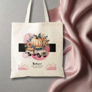 Pompoen Zwart Roze Bloemen Truck Baby shower Tote Bag