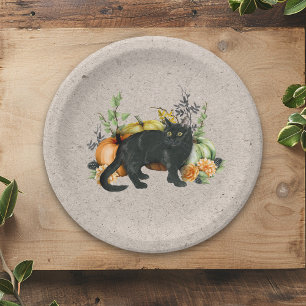 Pompoen Zwarte Kat Herfst Papieren Bordje