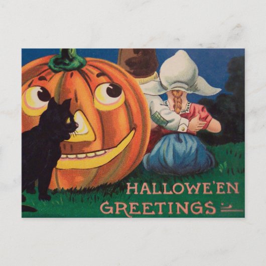 pompoen zwarte kat kinder Halloween briefkaart (Voorkant)