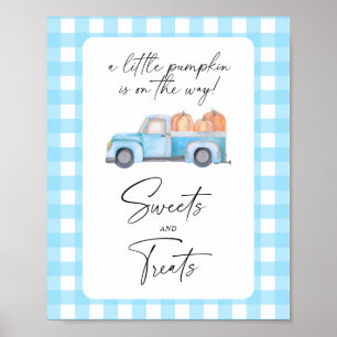 Pompoenblauwe truck - snoep en traktaties baby sho poster