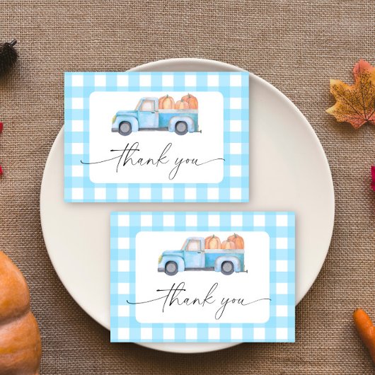 Pompoenblauwe vrachtwagen bedankkaart