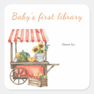 Pompoenboekenplank - eerste bibliotheek van de bab vierkante sticker