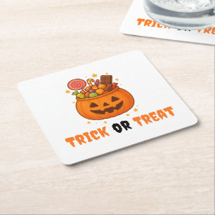 Pompoenemmer Vol Zoet - Halloween Vierkante Kartonnen Onderzetter