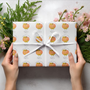 Pompoenen Baby shower Oranje wit omslagpapier Cadeaupapier