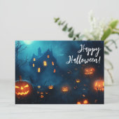 Pompoenen bij Nacht Halloween Wenskaart Kaart (Staand voorkant)
