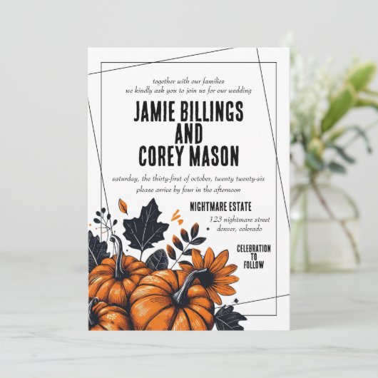 pompoenen bruiloft kaart (Staand voorkant)