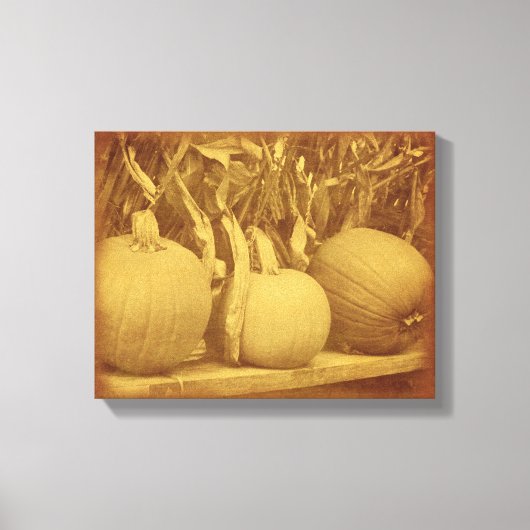 Pompoenen Cornstalks Herfst Canvas Afdruk (Voorkant)