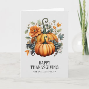 Pompoenen Druiven Bloemen Foto Happy Thanksgiving Kaart