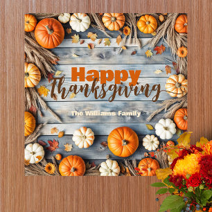 Pompoenen en bladeren op hout Herfst Thanksgiving Poster
