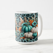 Pompoenen en bloemen op Leopard Print Koffiemok (Voorkant rechts)