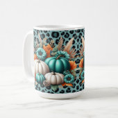 Pompoenen en bloemen op Leopard Print Koffiemok (Voorkant links)
