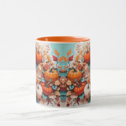 Pompoenen en bloemen op wijnstok - Whimsical Autum Mok (Midden)