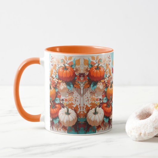 Pompoenen en bloemen op wijnstok - Whimsical Autum Mok (Met donut)