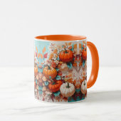 Pompoenen en bloemen op wijnstok - Whimsical Autum Mok (Voorkant rechts)