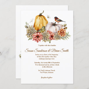 Pompoenen en Florals Fall Wedding Invitation Kaart