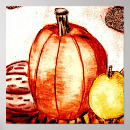 Pompoenen en fruit afdrukken poster