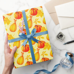 Pompoenen en Herfstbladeren Oogstpatroon Cadeaupapier