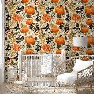 Pompoenen en herfstbloemen behang