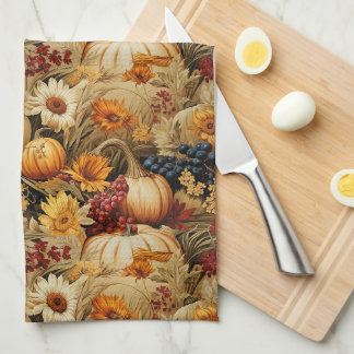 Pompoenen En Herfstbloemen Theedoek
