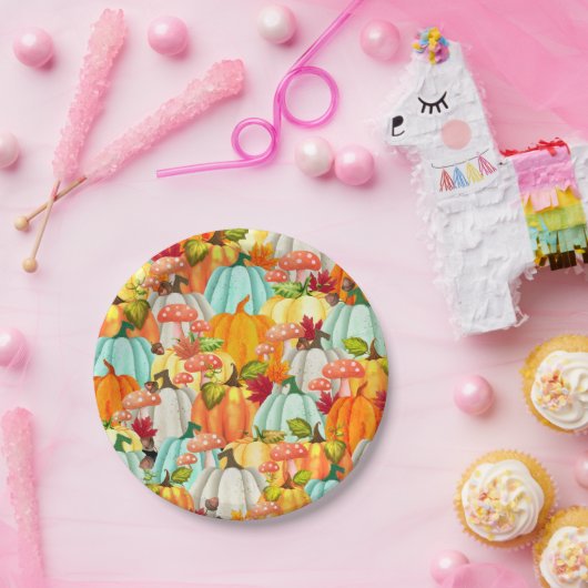 Pompoenen en knollen, van vlinderbloemigen papieren bordje (Feest)