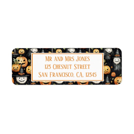 Pompoenen en Monsters Halloween Etiket (Voorkant)
