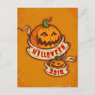 Pompoenen en oud lintje voor Halloween Briefkaart