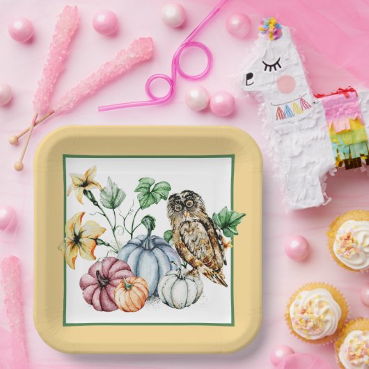 Pompoenen en pompoenen van herfsten papieren bordje (Feest)