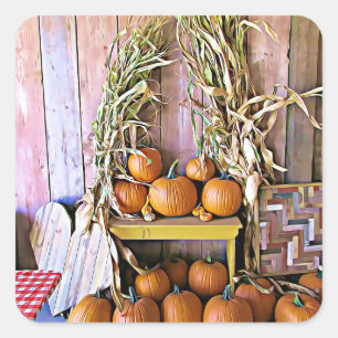 Pompoenen en Quilt Halloween-Stickers Vierkante Sticker