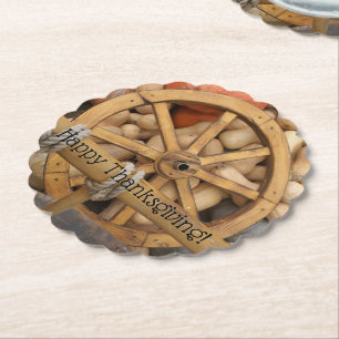 Pompoenen en wieltjes van de landelijke houten kar kartonnen onderzetters