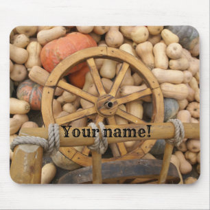 Pompoenen en wieltjes van de landelijke houten kar muismat