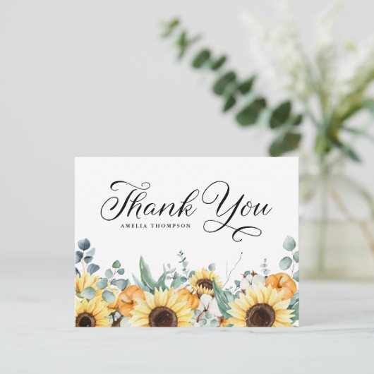 Pompoenen en Zonnebloemen Baby shower Dank u Briefkaart (Staand voorkant)